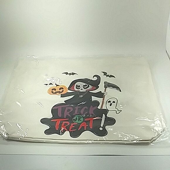 Halloween Bag Tote Treat Zipper Canvas Grim Reaper Large Colorful NEW 16… - Picture 4 of 8